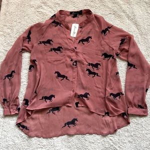 Blush Blouse with Horse Pattern